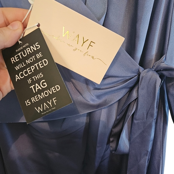 Wayf The Bea Blue Wrap Satin Wrap Maxi Dress - Picture 6 of 7